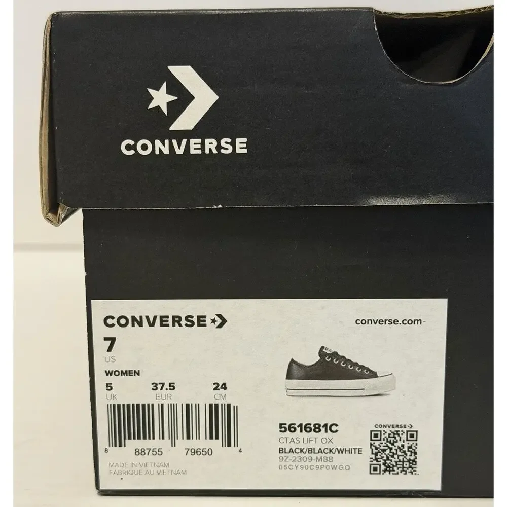 NEW in Box Converse CTAS Lift OX Leather Low Women Size 7 Black White 561681C